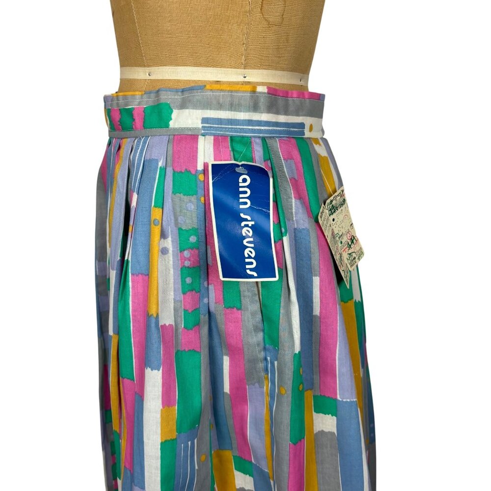 Vintage 80s Cotton Skirt Womens Small Deadstock Pastel 50s Style Pleated - Picture 6 of 10